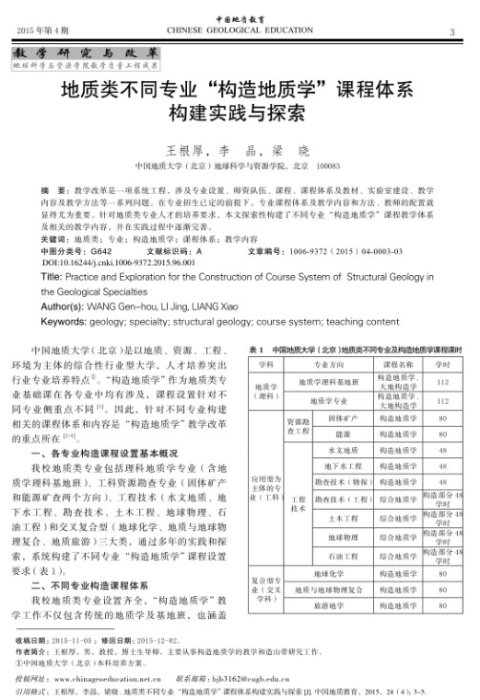图82-《地质类不同专业“构造地质学”课程体系构建实践与探索》