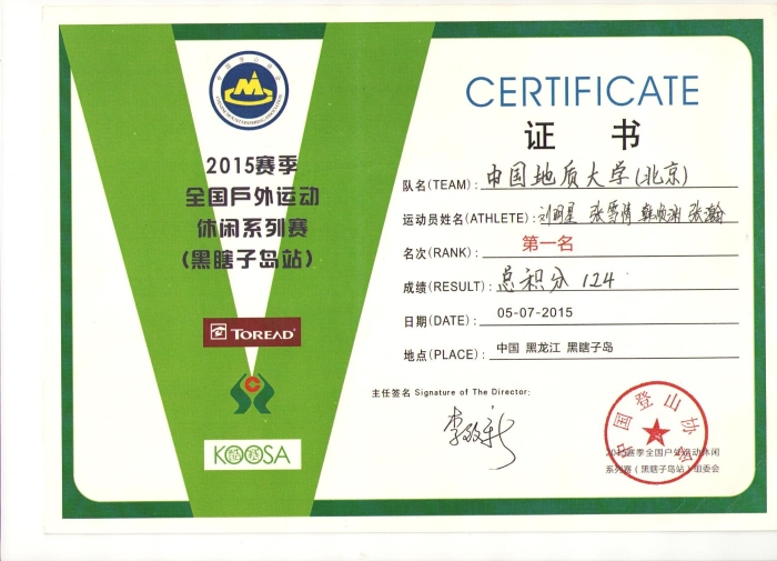 2015赛季全国户外运动休闲系列赛（黑瞎子岛站）第一名
