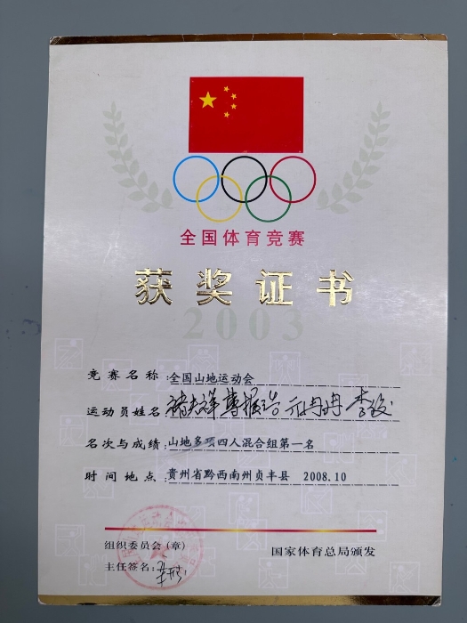 2008年全国山地运动会团体第一名-国家体育总局
