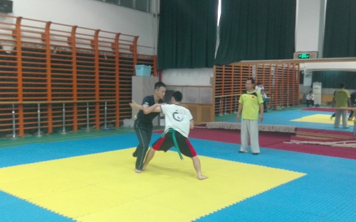 队员李航与对手比拼