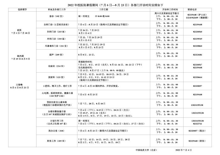 F:\360MoveData\Users\User\Desktop\校医院2022年暑假门诊安排(1)