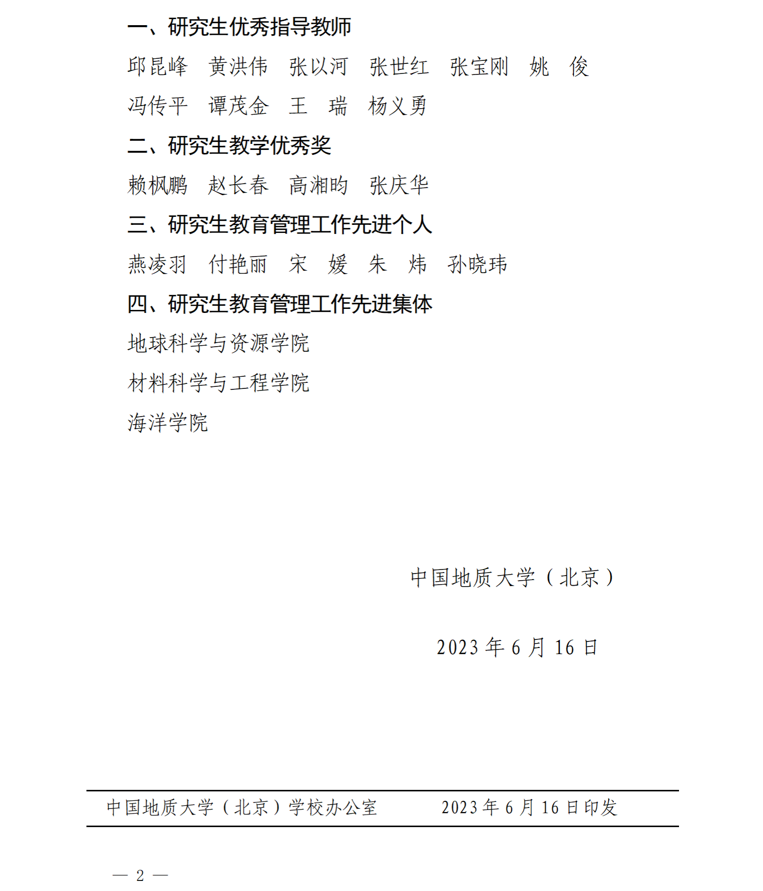 京发60  公布“北地先锋”教学系统奖—2022年研究生教育教学评优结果_02